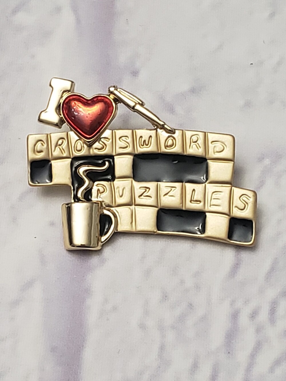 DANECRAFT 1980s Crossword Puzzle Brooch Pin